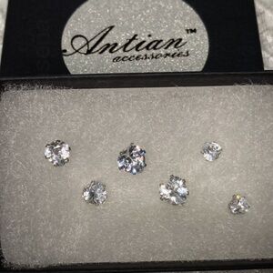 Antian Accessories™ Heart Stud Earrings Set – 3 Sizes (Silver-Tone)